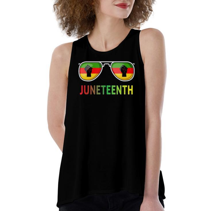 Juneteenth Sunglasses Black Pride Flag Fists Women's Loose Tank Top