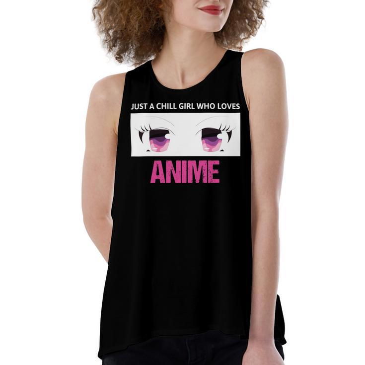 Just A Girl Who Loves Anime Chill Anime Girl Women's Loose Fit Open Back Split Tank Top