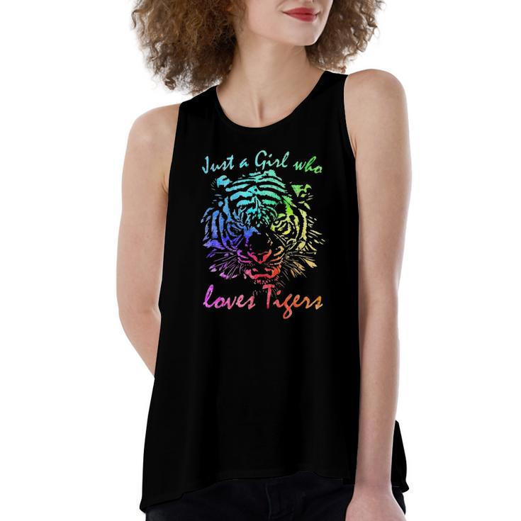 Just A Girl Who Loves Tigers Retro Vintage Rainbow Graphic Women's Loose Tank Top