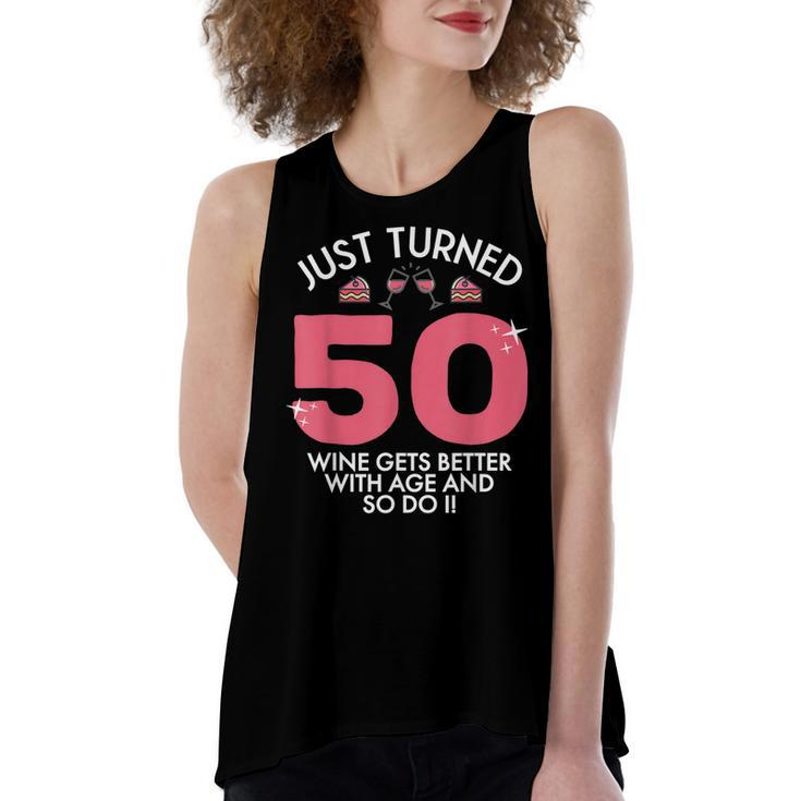 Just Turned 50 Wine Better With Age 50Th Birthday Gag Gift  Women's Loose Fit Open Back Split Tank Top