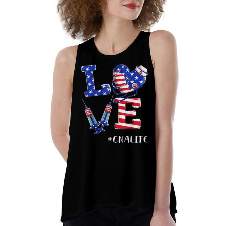 Love Cna Life Nurse 4Th Of July American Flag Patriotic  Women's Loose Fit Open Back Split Tank Top