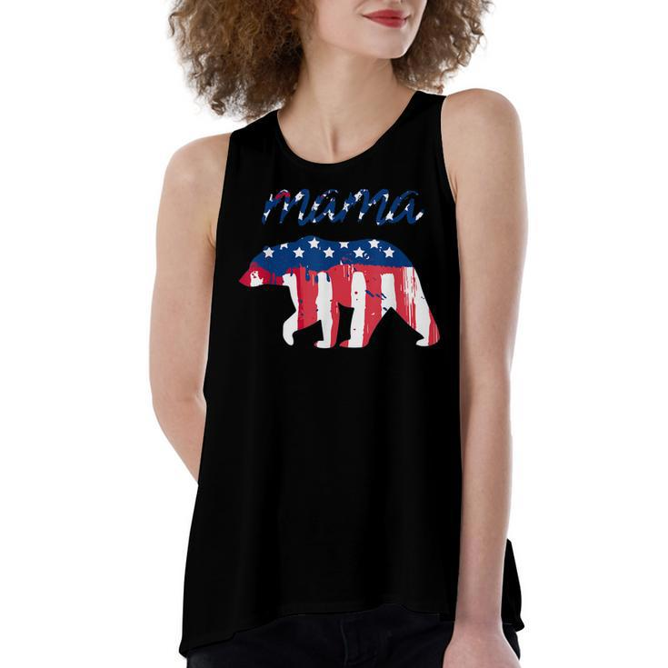 Mama Bear 4Th Of July Graphic T  Usa Flag T   Women's Loose Fit Open Back Split Tank Top