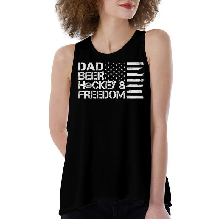 Mens Dad Beer Coach & Freedom Hockey Us Flag 4Th Of July  Women's Loose Fit Open Back Split Tank Top