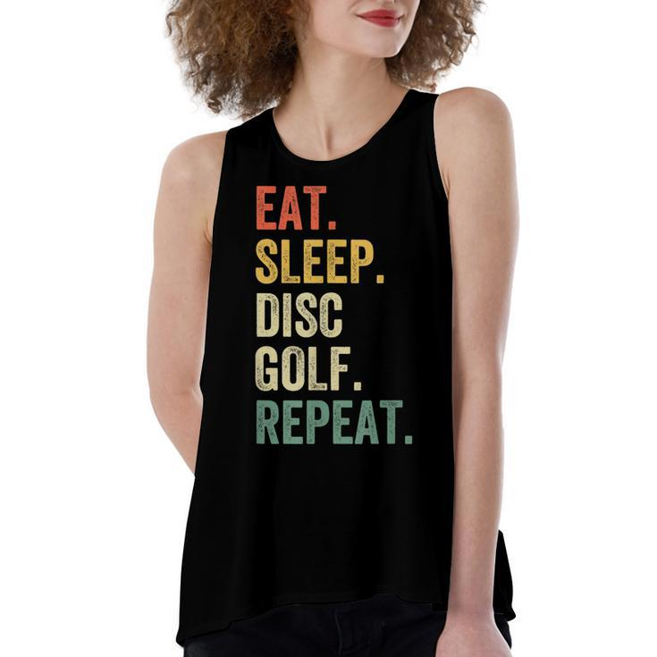 Mens Eat Sleep Disc Golf Repeat Funny Frisbee Sport Vintage Retro  Women's Loose Fit Open Back Split Tank Top