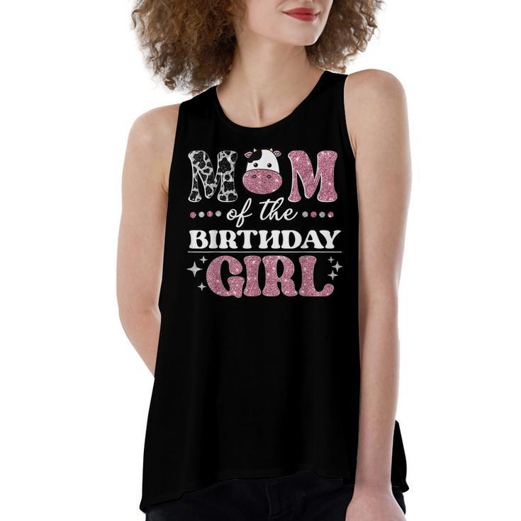 Mom Of The Birthday For Girl Cow Farm Birthday Cow Mommy  Women's Loose Fit Open Back Split Tank Top