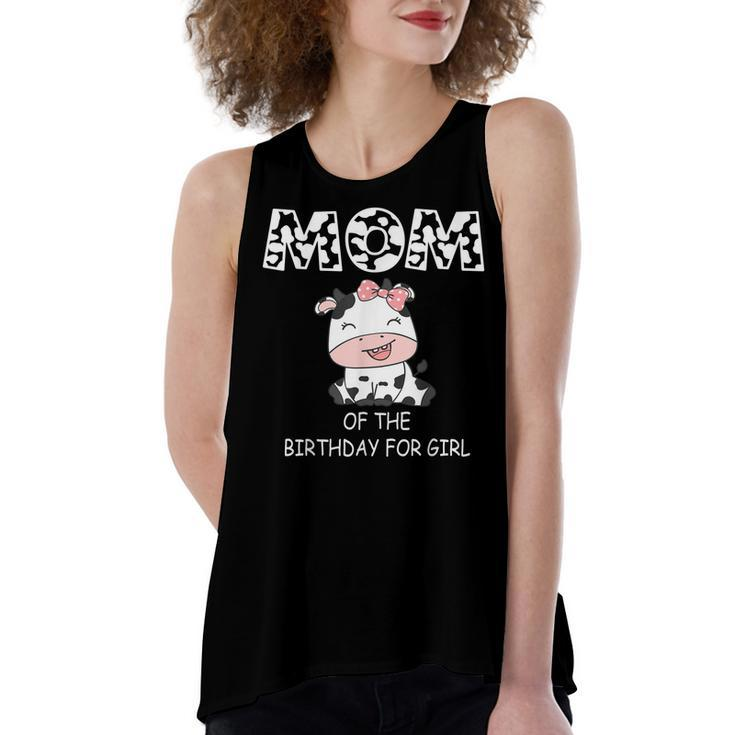 Mom Of The Birthday For Girl Cow Farm First Birthday Cow  Women's Loose Fit Open Back Split Tank Top
