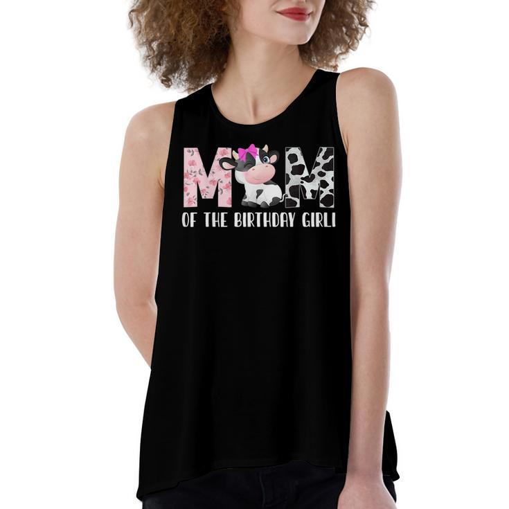 Mom Of The Birthday Girl Cow Farm Birthday Cow  Women's Loose Fit Open Back Split Tank Top