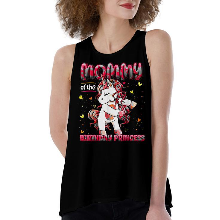 Mommy Of The Birthday Princess Girl Flossing Unicorn Mom  Women's Loose Fit Open Back Split Tank Top