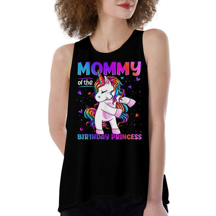 Mommy Of The Birthday Princess Girl Flossing Unicorn Mom  Women's Loose Fit Open Back Split Tank Top
