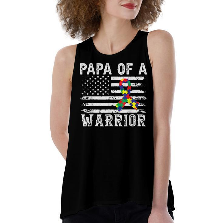 Papa Of A Warrior Autism Awareness For Mom Dad Kids Youth  Women's Loose Fit Open Back Split Tank Top