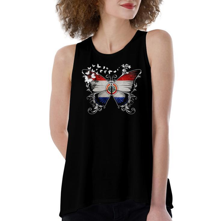 Paraguay Flag Butterfly Graphic Women's Loose Tank Top