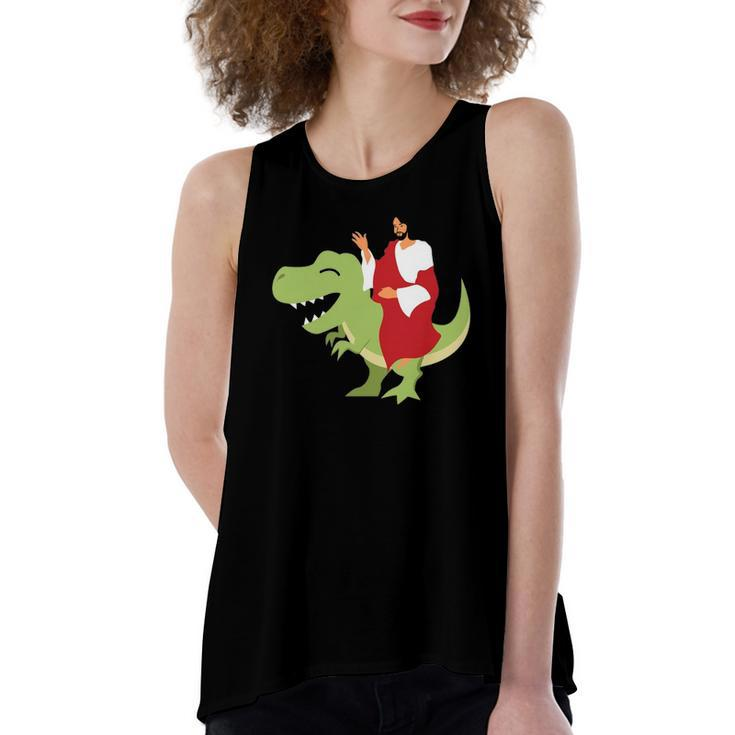Parody Jesus Riding Dinosaur Cute Meme Dino Women's Loose Tank Top