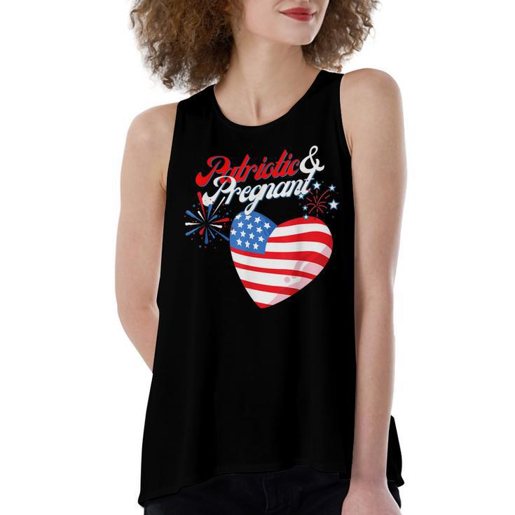Patriotic And Pregnant 4Th Of July Pregnancy Announcement  Women's Loose Fit Open Back Split Tank Top