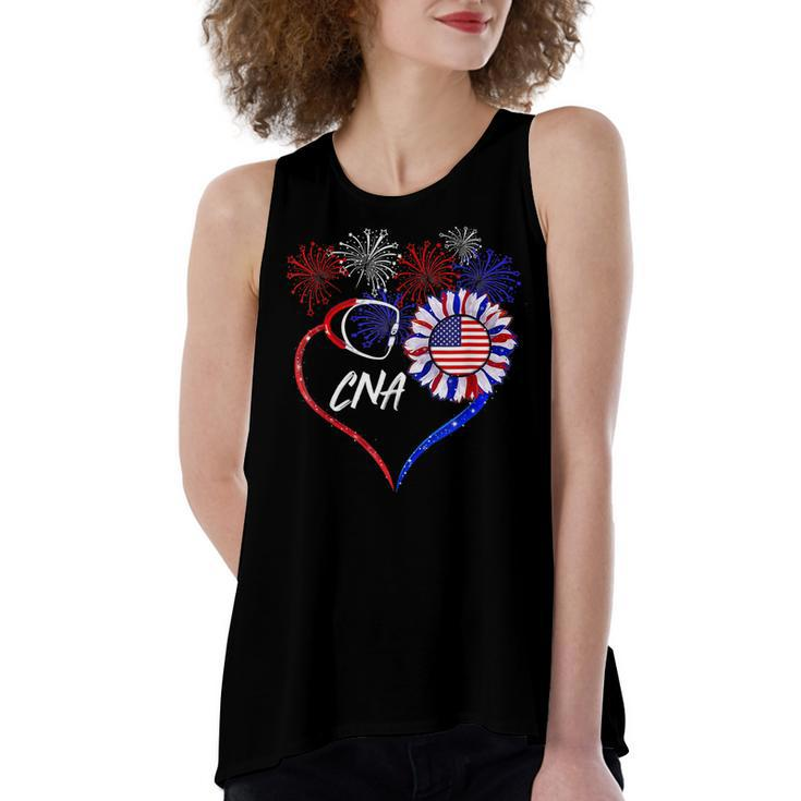 Patriotic Nurse Cna 4Th Of July American Flag Sunflower Love  V2 Women's Loose Fit Open Back Split Tank Top