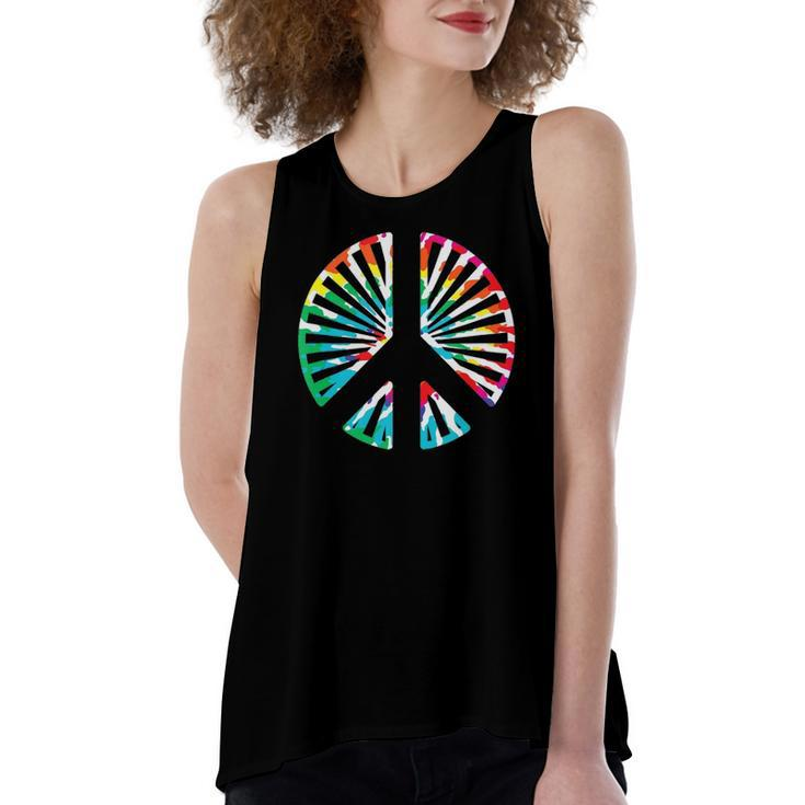 Peace Sign Rainbow Colors 70S 80S Party Women's Loose Tank Top