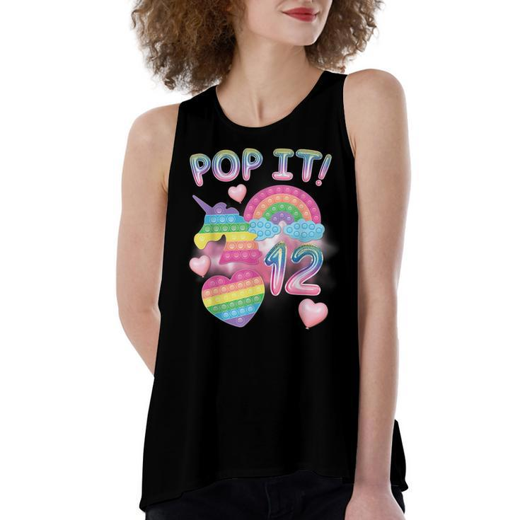 Pop It 12Th Birthday Girl 12 Year Old Unicorn Rainbow Fidget  Women's Loose Fit Open Back Split Tank Top