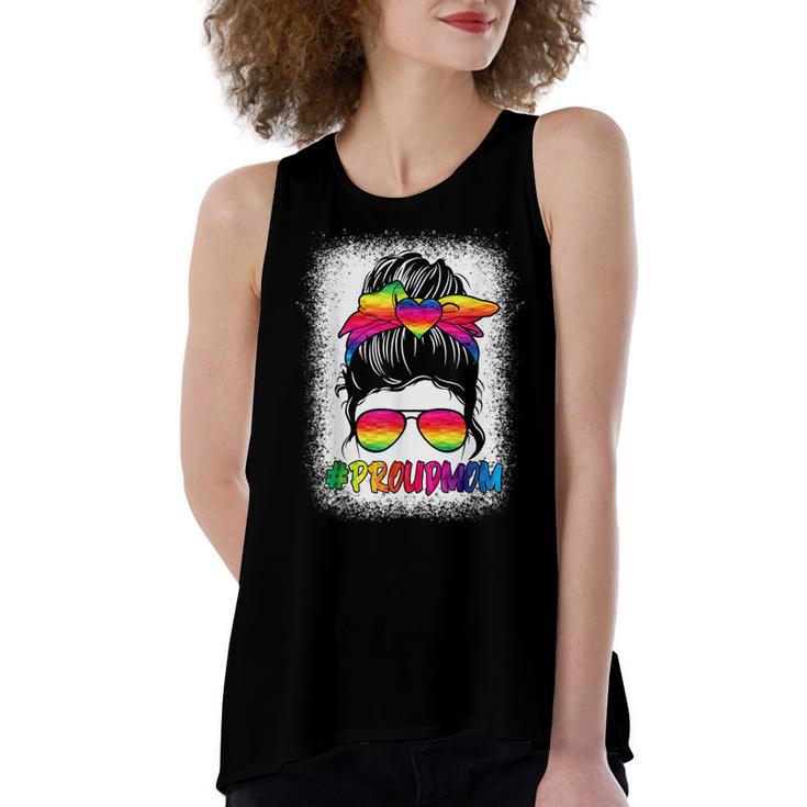 Proud Mom Messy Bun Rainbow Lgbt Mom Lgbt Gay Pride Lgbtq  V3 Women's Loose Fit Open Back Split Tank Top