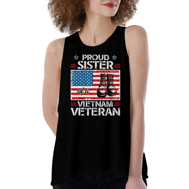 Proud Sister Of Vietnam Veteran Patriotic Usa Flag Military Women's Loose Tank Top