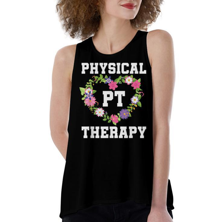 Pt Physical Therapist Pta Floral Physical Therapy  Women's Loose Fit Open Back Split Tank Top