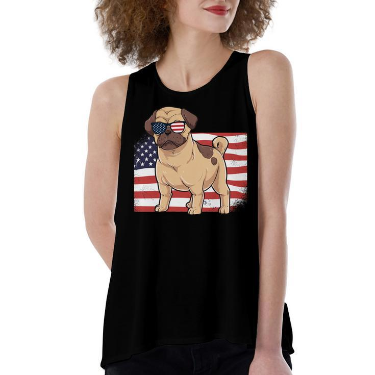 Pug Dad & Mom American Flag 4Th Of July Usa Funny Pug Lover   Women's Loose Fit Open Back Split Tank Top
