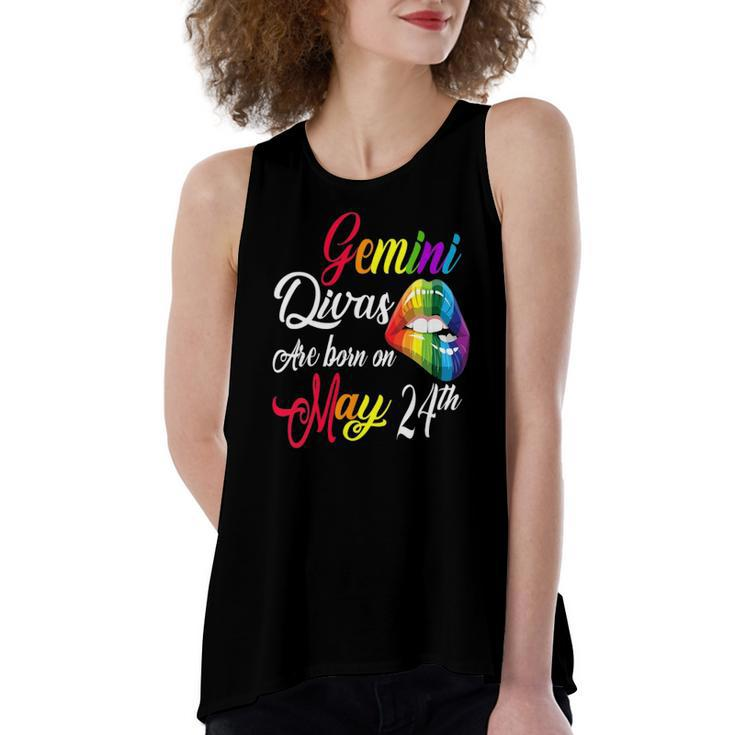 Rainbow Lips Divas Are Born On May 24Th Gemini Girl Birthday Women's Loose Tank Top