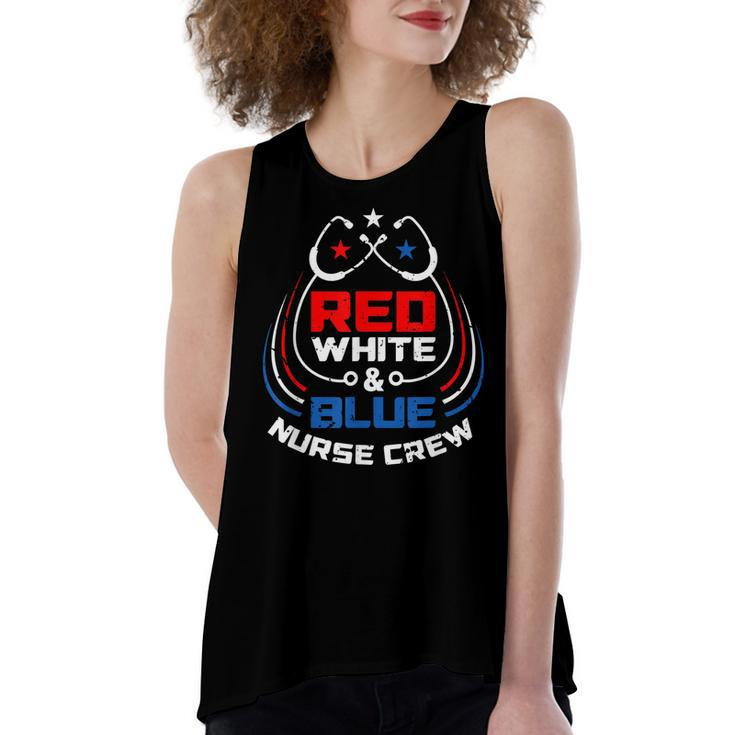 Red White & Blue Nurse Crew American Pride 4Th Of July  Women's Loose Fit Open Back Split Tank Top