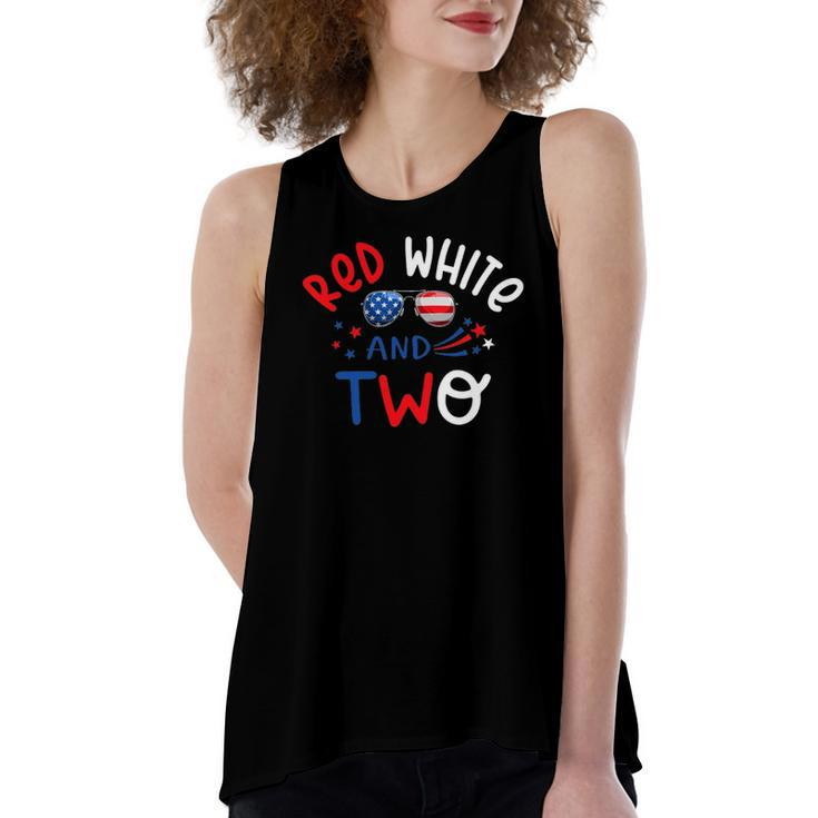 Red White And Two 2Nd Birthday 4Th Of July Firework Boy Women's Loose Tank Top