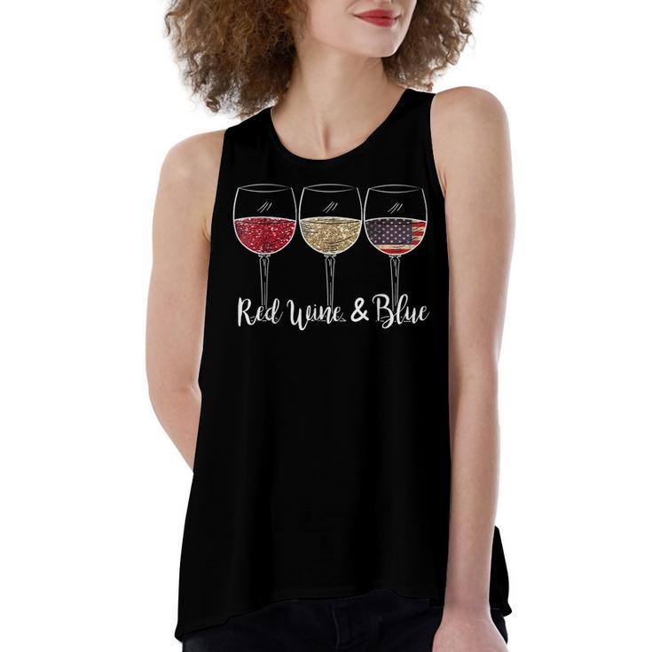 Red Wine & Blue 4Th Of July Wine Red White Blue Wine Glasses  Women's Loose Fit Open Back Split Tank Top