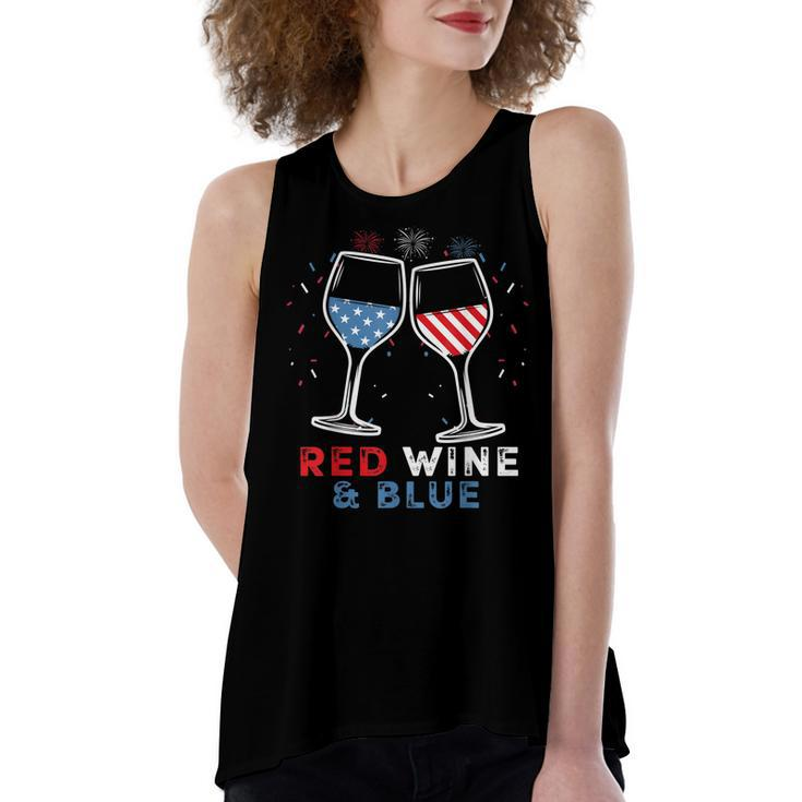 Red Wine And Blue Funny 4Th Of July Wine Lover Patriotic  Women's Loose Fit Open Back Split Tank Top