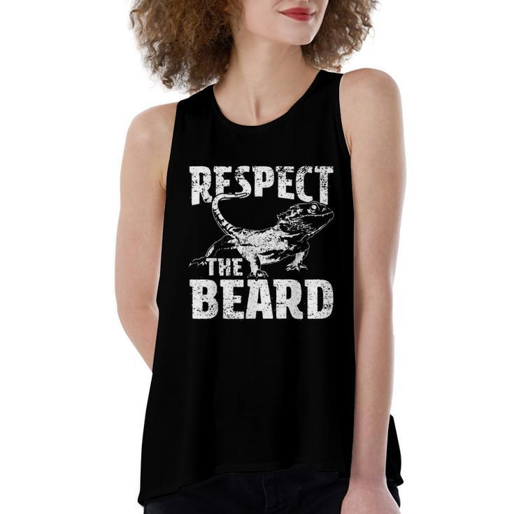 Respect The Beard Bearded Dragon Dad Mom  Women's Loose Fit Open Back Split Tank Top