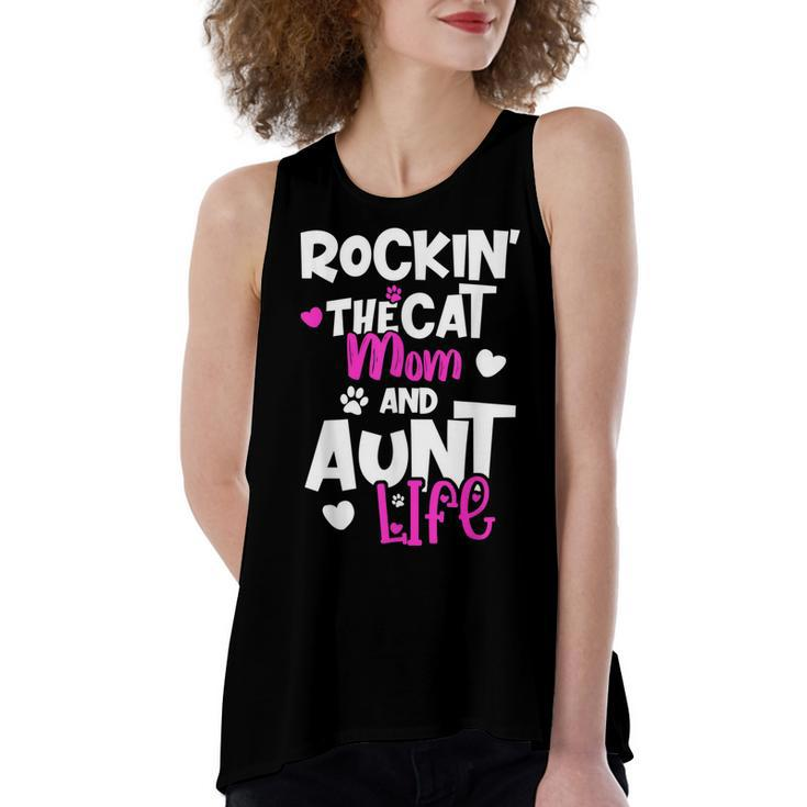 Rockin The Cat Mom And Aunt Life  Women's Loose Fit Open Back Split Tank Top
