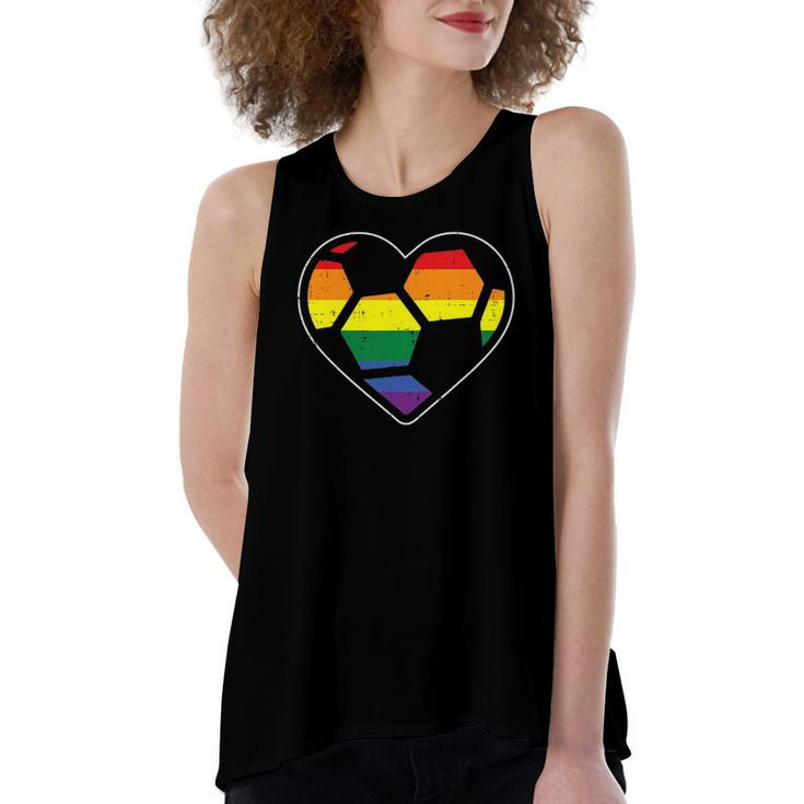 Soccer Heart Sport Lgbtq Rainbow Gay Pride Ally Women's Loose Tank Top
