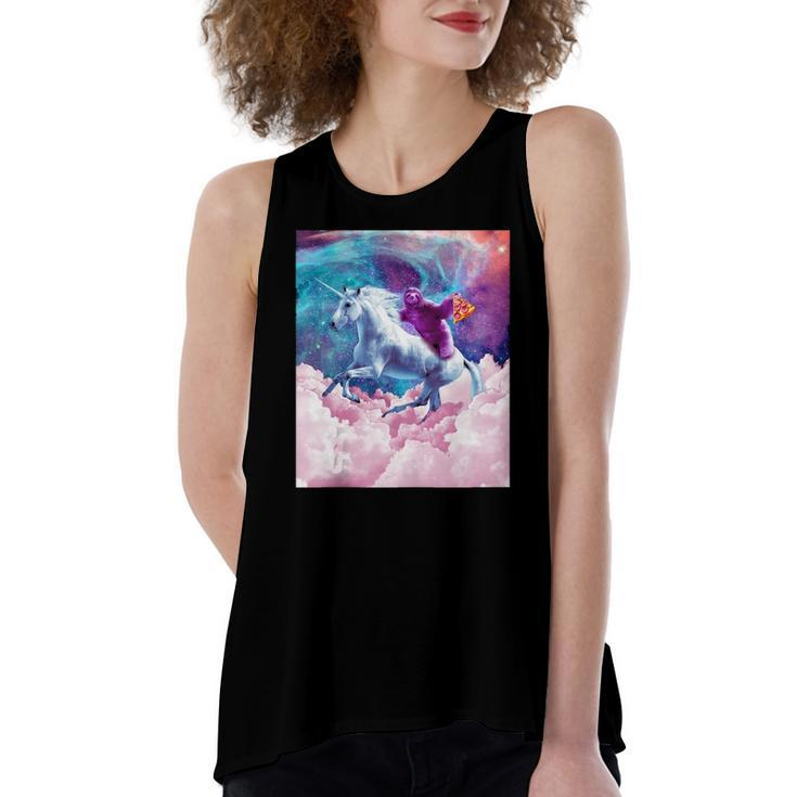 Space Sloth On Unicorn Sloth Pizza Women's Loose Tank Top