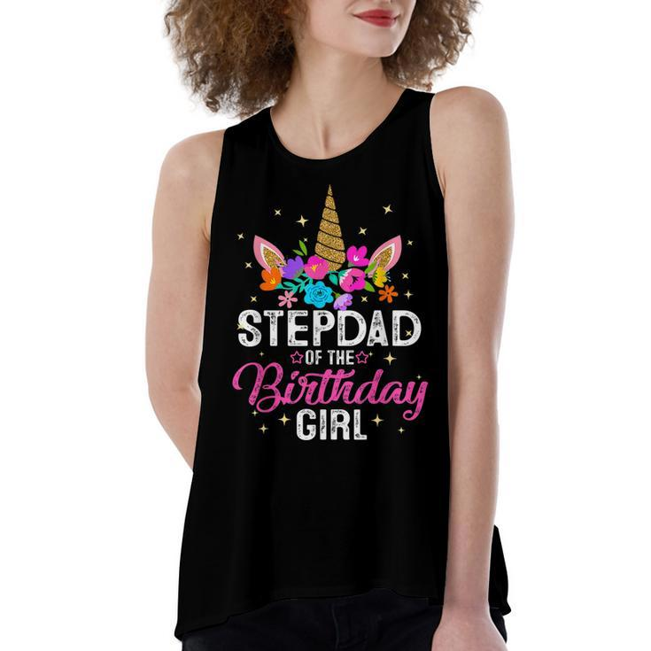 Stepdad Of The Birthday Girl Mother Gift Unicorn Birthday  Women's Loose Fit Open Back Split Tank Top