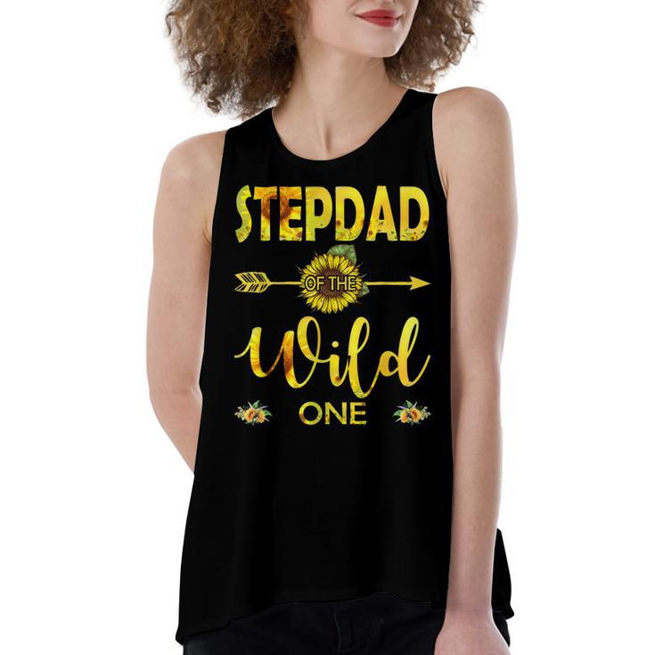 Stepdad Of The Wild One-1St Birthday Sunflower Outfit  Women's Loose Fit Open Back Split Tank Top