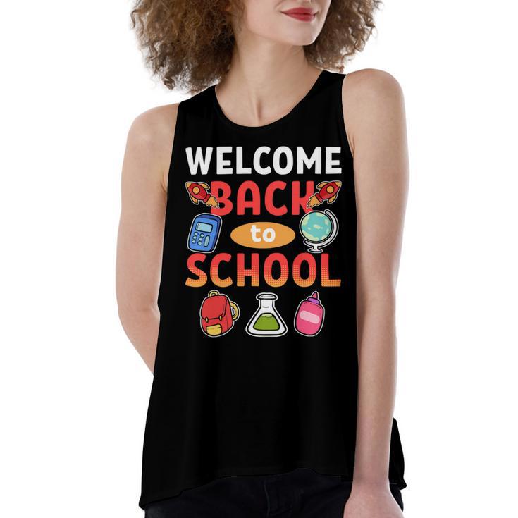 Welcome Back To School School Party 483 Shirt Women's Loose Fit Open Back Split Tank Top