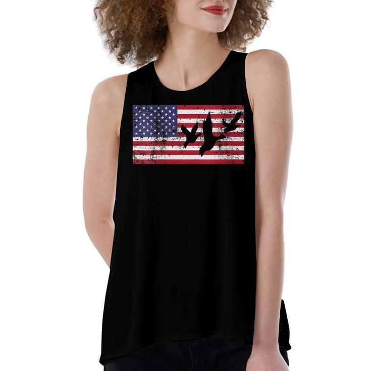 Womens 4Th Of July American Flag Hunting Hunter Geese Goose Dad Usa  Women's Loose Fit Open Back Split Tank Top