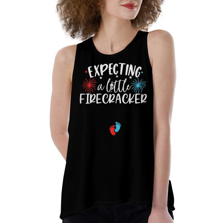 Womens Expecting A Little Firecracker Funny 4Th Of July Pregnant  Women's Loose Fit Open Back Split Tank Top