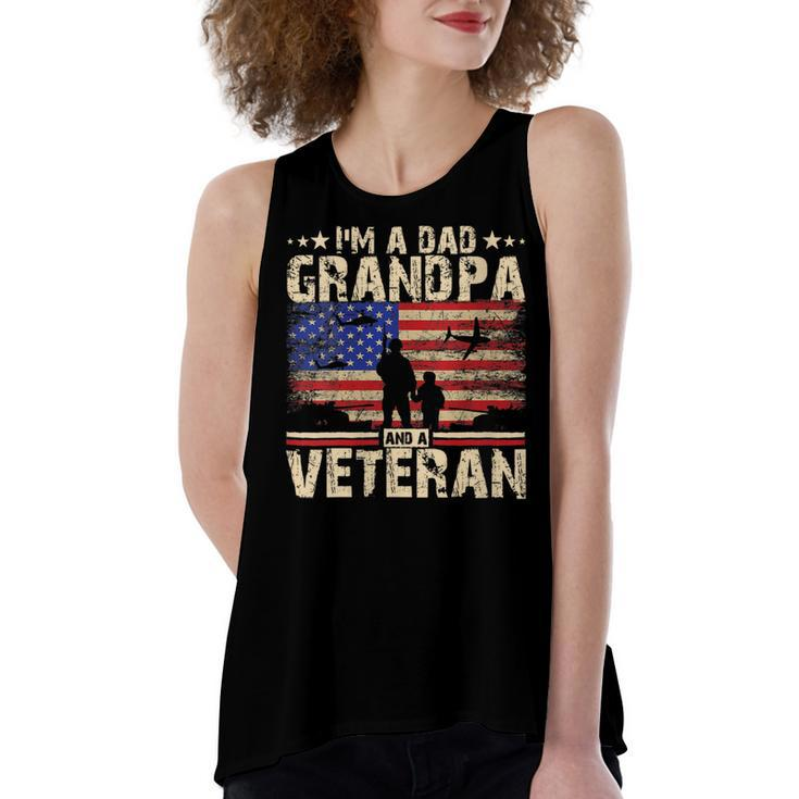 Womens Fathers Day | 4Th Of July | Im A Dad Grandpa And A Veteran  Women's Loose Fit Open Back Split Tank Top