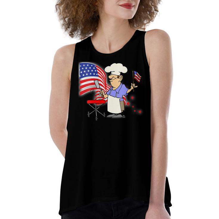 Womens Funny Patriotic All American Dad 4Th Of July Flag Bbq Men  Women's Loose Fit Open Back Split Tank Top