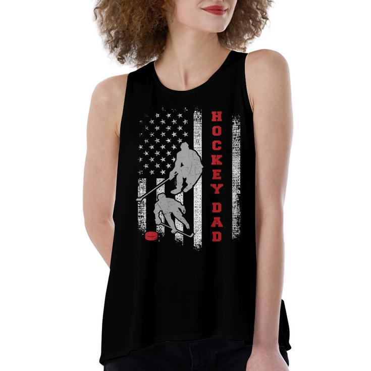 Womens Hockey Dad US American Flag 4Th Of July Gift  Women's Loose Fit Open Back Split Tank Top