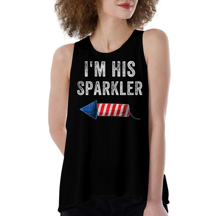 Womens Im His Sparkler His And Her 4Th Of July Matching Couples  Women's Loose Fit Open Back Split Tank Top