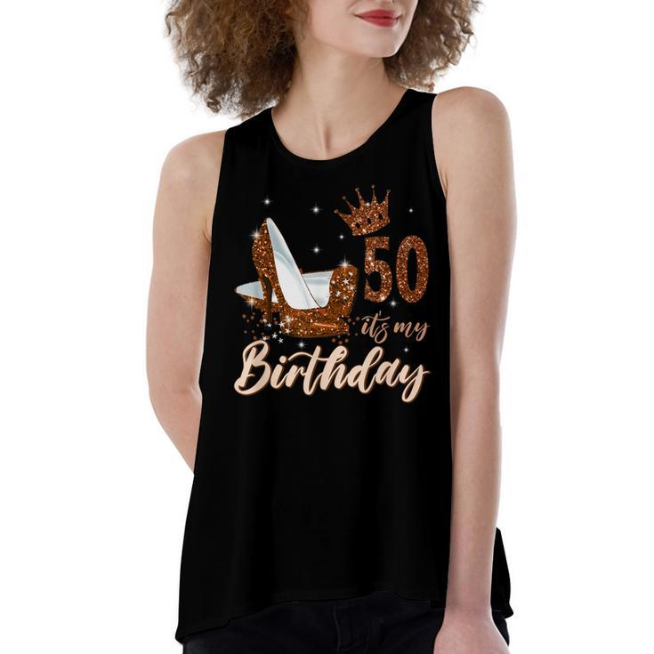 Womens Its My 50Th Birthday Queen 50 Years Old High Heels  Women's Loose Fit Open Back Split Tank Top