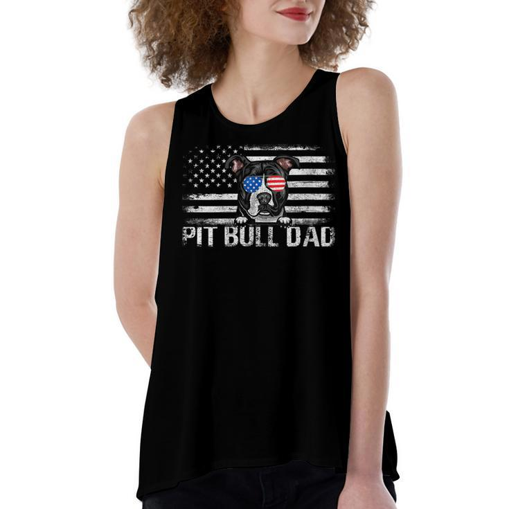Womens Pit Bull Dad American Flag 4Th Of July Patriotic Gift  Women's Loose Fit Open Back Split Tank Top