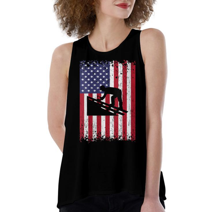 Womens Roofer Dad Usa Flag Patriotic 4Th Of July Gift  Women's Loose Fit Open Back Split Tank Top
