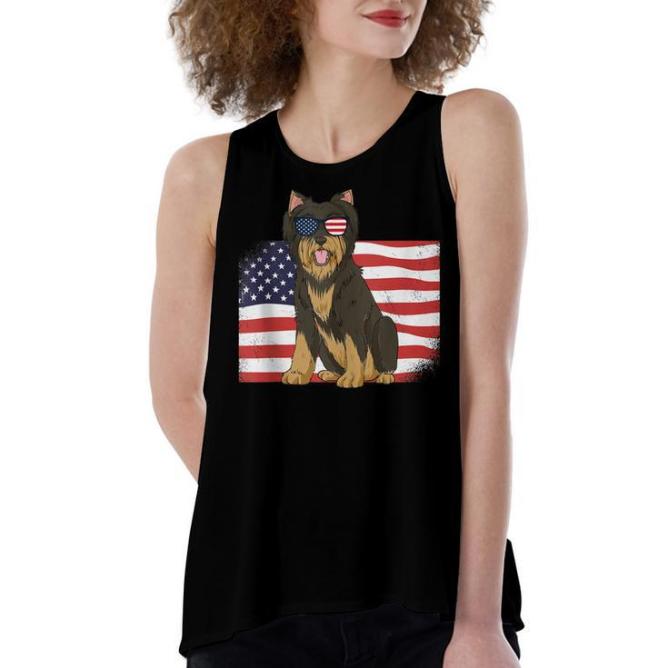 Yorkie Dad & Mom American Flag 4Th Of July Yorkshire Terrier  Women's Loose Fit Open Back Split Tank Top