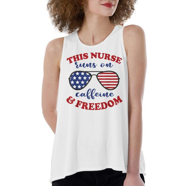 4Th Of July Nurse American Flag Sunglasses Caffeine Freedom  Women's Loose Fit Open Back Split Tank Top