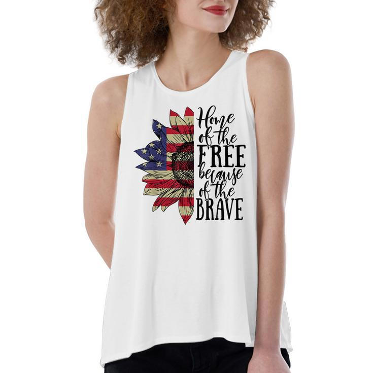 4Th Of July Sunflower Home Of The Free Because Of The Brave  Women's Loose Fit Open Back Split Tank Top