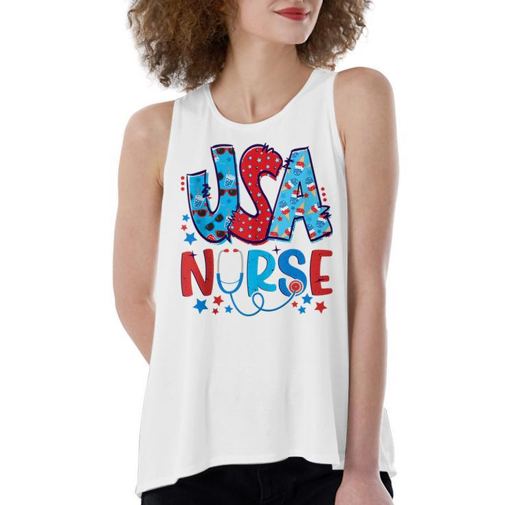 4Th Of July Usa Nursery American Nurse 2022 Patriotic Nurse  Women's Loose Fit Open Back Split Tank Top