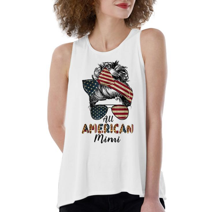 All American Mimi Messy Bun Matching Family 4Th Of July Mom  Women's Loose Fit Open Back Split Tank Top